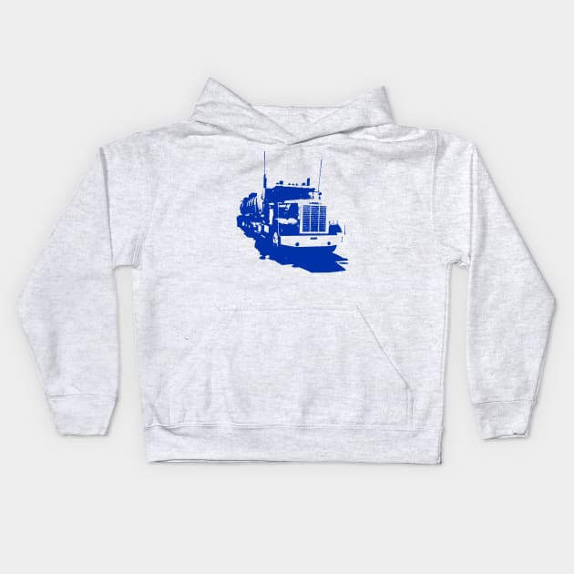 Freightliner classic 1980s big rig truck monoblock blue Kids Hoodie by soitwouldseem